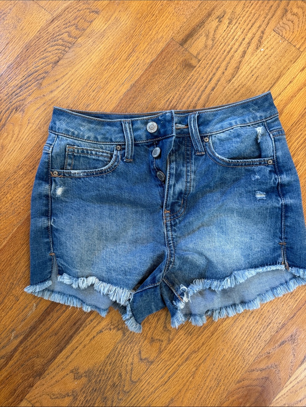 RSQ, Blue Denim High-Waist Frayed Hem Women’s Shorts